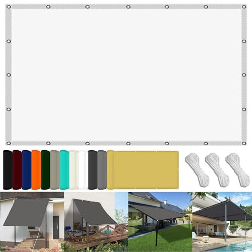 Sonnensegel mit Öse 100 x 150 cm PES Windschutz Sonnenschirm Balkon Uv-Schutz-Polyestergewebe mit Seil Schattenspender für Patio Außenbereich Und Camping, Weiß