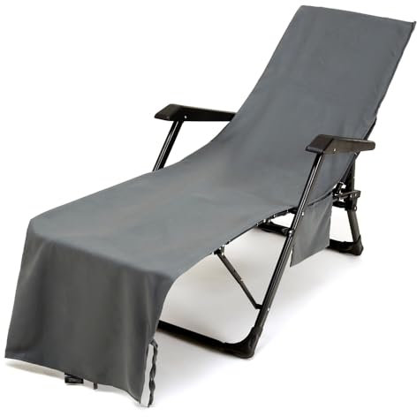 Treer Einfarbig Sonnenliege Auflage, Gartenliege Abdeckung, Frottee Schonbezug Gartenstuhl mit 2 Taschen, für Schwimmbäder Strände Gartenhotels Liegenauflagen (75x210cm,Grau)