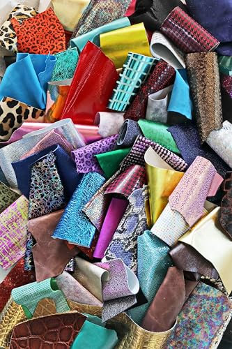 LA GARZARARA - 100 gemischte Lederausschnitte - Minimum 5 x 10 cm - Zufällige Auswahl für Kunsthandwerk und handgemachte Kreationen - Drucke, Laminate, Lackierung, einfarbig und Vintage - 100 Stück