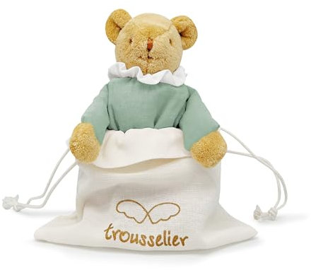 Trousselier - Schmusetuch für Babys, Bär, Einschlagnest mit Rassel, Bär, aus Plüsch, Seladongrün, Bio-Baumwolle, Geschenk zur Geburt, Jungen, Mädchen, Teddybär, 20 cm, Kuscheltier zur Geburt, Unisex
