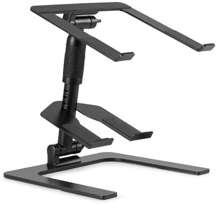 Vonyx DJLC2 Laptop Ständer Höhenverstellbar – Faltbarer Laptopständer mit Zusatzablage – Laptop Halterung für DJs & Home-Office – Schwarz 360 Grad Rotation - max. 15 kg - Schwarz