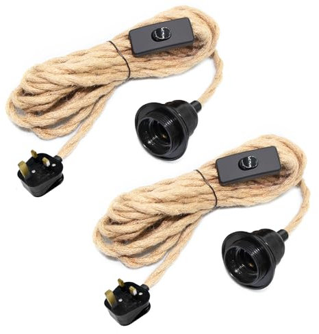 2 Pack Hemp Rope Plug in Pendant Lighting, E27 Lamp Holder with 510 CM Cable and Switch, Plug in Ceiling Light, Rope Light Fitting, Industrial Vintage Hanging Light Cord for DIY Creative Lampshade