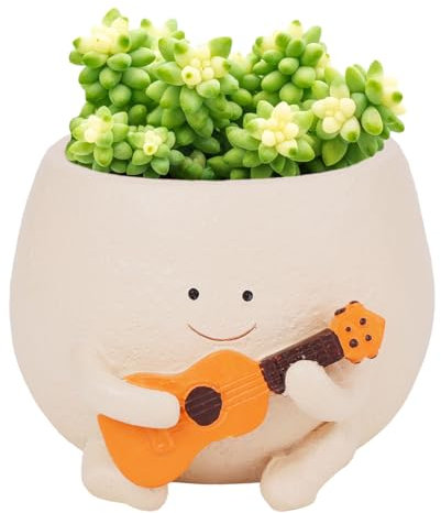 NQEUEPN Blumentopf mit Smiley Gesicht, Lustige Blumentöpfe mit Abflussloch Süß Blumentopf Gitarre Pflanzgefäße für Sukkulenten für Drinnen Draußen Heimdekoration Geschenke für die Mutter