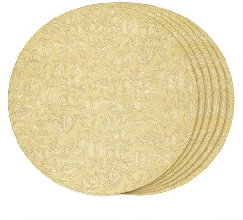 fanquare Tovagliette Rotonde Set di 6 Tovagliette Floreali Dorate 38cm Tappetini da Tavolo Impermeabili in Ecopelle Tovagliette da Tavola Ricamate per Cucina Festa Sala da Pranzo
