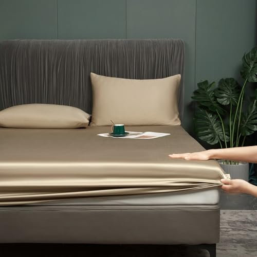 Bambus Spannbettlaken 90x200 cm Braun Antibakteriell Weich Spannbetttücher Kühlende 50% Bambus und Mikrofaser Spannbetttuch Boxspringbett Bettlaken Leintuch 90 x 200 Spannleintuch für bis 25cm Matraze