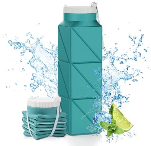 Popdigito Faltbare Wasserflasche, BPA-frei, wiederverwendbar, leicht, auslaufsicher, Silikon, für Reisen, Fitnessstudio, Wandern, Büro, Camping, Outdoor, Sport, Grün, 610 ml