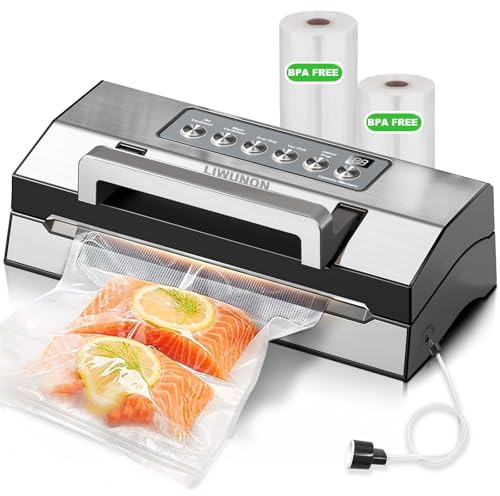Upgraded Precision Fast-Vacuum Sealer, LIWUNON Commercial Full Automatic Food Vacuum Sealer Machine, Double Heat Seal, Built-in Cutter&Bag Storage, Powerful Food Vacuum Saver, 2 Bag Rolls&hose