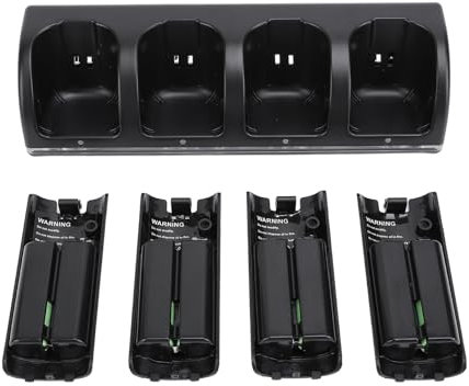 XUMIUZIY Estación de Carga 4 en 1 para Mando a Distancia Wii y Wii U, Cargador de Batería Remoto Wii con 4 Baterías Recargables de 2800 MAh + Base de Estación de Carga para Mando a (Black)