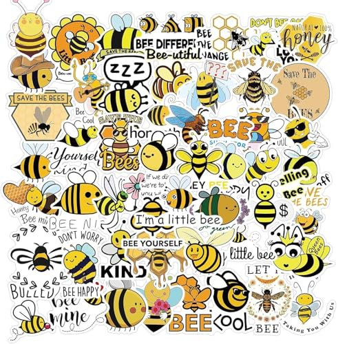 HNTR® Buzzing Bee Stickers | 42 Cute Bumble Bee Decals | Waterproof Vinyl Sticker Pack for Laptops, Water Bottles, Scrapbooks & More