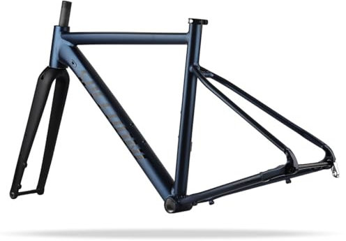 700C Racing Road Bike Frameset 48cm 50cm Aluminum Alloy Disc Brake Bike Frame Thru Axle F12*100MM R12*142MM BSA BB68mm Carbon Fibre Rigid Fork(Dark Blue,48cm)