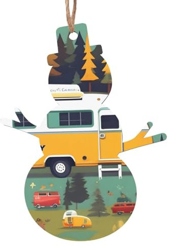 Happy Bus Campers Weihnachtsbaumschmuck aus Holz - rustikale Anhänger zum Aufhängen mit Juteseil