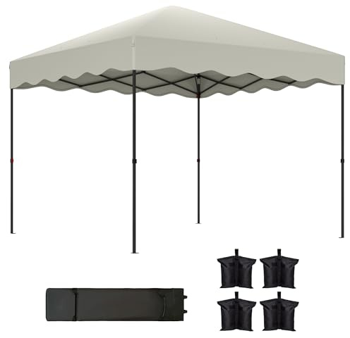 Outsunny Pavillon ca.3x3m, wasserabweisend Stabil Winterfest Pop-up Faltpavillon mit UV Schutz 50+, Faltbar Partyzelt Gartenzelt mit Rolltasche, Gartenpavillon für Camping Garten, Cremeweiß