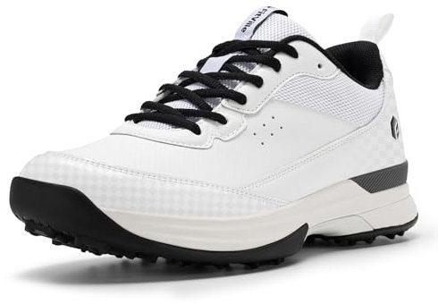 FitVille Men's Golf Shoes Extra Wide Fit Spiked Golf Shoes Comfortable Non Slip Outdoor Casual Sneakers Trainers White Black