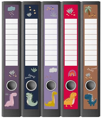 Ordnerrücken Etiketten selbstklebend Kinder – 10 Aufkleber zum Beschriften – Klebeetiketten Rückenschilder für Ordner A4 schmal – Kindergarten, Schule – Untergrund scheint nicht durch - DINOS KLEIN