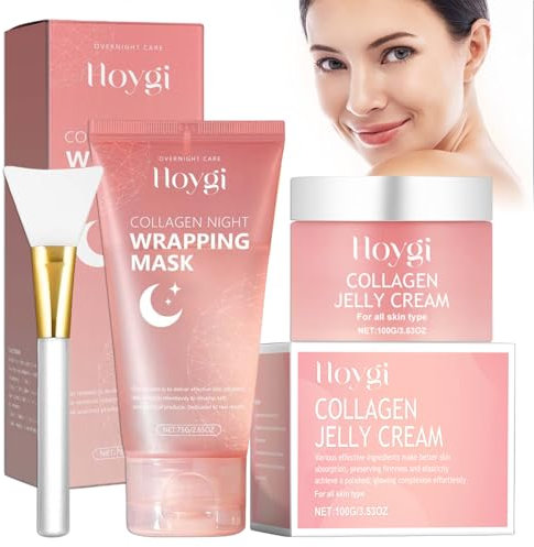 Collagen Night Wrapping Mask, Collagen Jelly Cream, Mascarilla Peel Off Colageno, Pink Colágeno Jelly Gel Mask, Hidrata Profundamente la Piel y la Despierta a un Estado Saludable