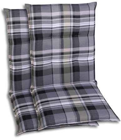 GO-DE Textil Bequeme und attraktive Polsterauflagen für Mittellehner-Gartenstühle (2er-Set, Karo Grau-Creme, Mittellehner)