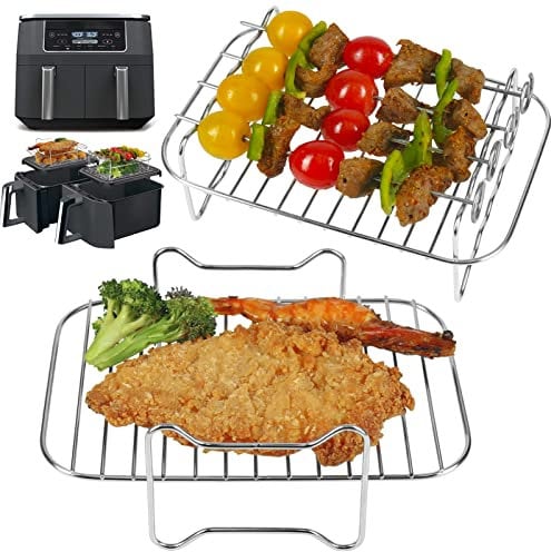 cake collarAir Fryer Racks for Ninja Dual, 2pcs Dehydrator Rack with 4 Skewers, Air Fryer AF300UK AF400UK Accessories, Grilling Rack for Ninja/Salter/Instant/EMtronics Double Drawer Fryer(Item B)