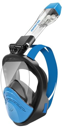 HINATAA Tauchermaske Schnorchelmaske Erwachsene, Zwei Schwimmende Kugeln Tauchmaske Kinder, 180°Anti-Fog Anti-Leck Snorkeling Mask Kameras Kompatible Vollgesichtsmaske Schnorcheln (Schwarz blau, S/M)