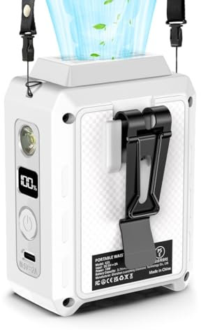 CAZOKASI Wearable Waist Clip Fan with Lighting Desktop Stand 16000rpm Runtime upto 20 hours (5000mAh / White)