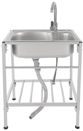 Fregadero de acero inoxidable para cocina, cocina comercial con grifo y escurridor, para interior y exterior, lavadero