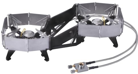 Tragbarer, faltbarer Doppelkopf-Campingkocher BRS-32 – winddichter Backpacking-Ofen mit einstellbarer Gassteuerung – perfekt für Outdoor-Kochen, Wandern, Heckklappe und Überlebensausrüstung