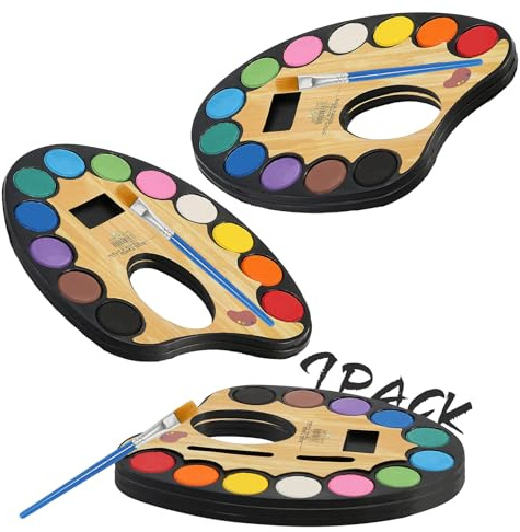 CSH 7 Pack Watercolor Paint Set Bulk (12 Colors Tray), comes with 7 Brushes and 7 Disposable Aprons, Washable Watercolor Paint for Kids and Adults, Art Activities, Party Favors, Classroom Supplies