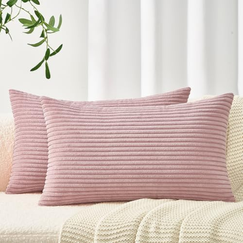 Topfinel Kissenbezug 40x80 Rosa Kordsamt 2er Set Gestreiftes Muster Kissenbezüge Kissenhülle Dekokissen Sofakissen Couchkissen Dekokissen Zierkisse
