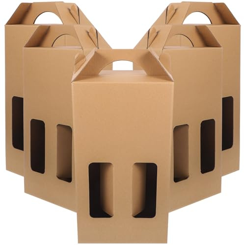 VICASKY 5Pcs Paper Wine Bottle Cases with Handle Decorative Storage Boxes for Wine Beer Whiskey Bottles Multi-functional Packaging for Bars Hotels and Giving