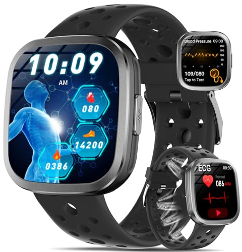 YYKY Montre Connectée Homme ECG+HRV/IMC/Lipides/Acide Urique, 1,72 Smartwatch avec Tension Arterielle/Appel Bluetooth, 24/7 Sommeil Rythme Cardiaque Température Corporelle, SOS, Bracelet Respirant