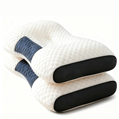 MIMOCASA Almohada Cervicales y Cuello - 2 Pcs Almohada Ergonómica, 65×43cm | Adecuada para Todas Las Posturas de Sueño, Masaje de Ayuda para Dormir