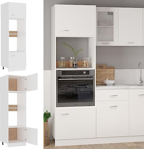 Generisch Mikrowellenumbauschrank Lyon Weiß 60x57x207 cm Holzwerkstoff,56.7 kg-802546