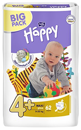 Bella Baby Happy Windeln Größe 4+ Maxi Plus 9-20 kg Big Pack, 4er Pack (4 x 62 Windeln)