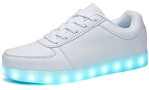 SANYES LED Light Up Shoes for Women Men, Low-Top USB Rechargeable Glowing Sneakers, Luminous Dancing Shoes for Party Sports SYDB551-White-39