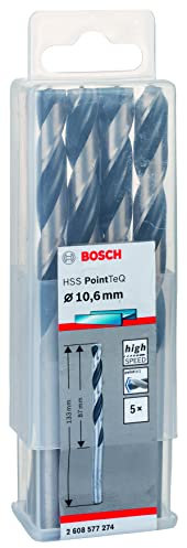 Bosch Accessories 2608577274 HSS PointTeQ (10,6 x 87 x 133 mm) - Set da 5 Pezzi di Punte Elicoidali per Trapano per Metallo, Acciaio, Fusione o Plastica, Grigio (Argento), Ø 10.6 mm