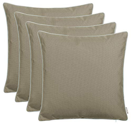 Brandsseller 4er Set Outdoor Kissen 45x45 cm – Wetterfeste Zierkissen mit Paspel – Wasserabweisende Gartenkissen & Dekokissen für draußen – Sofakissen für Balkon & Terrasse – Beige