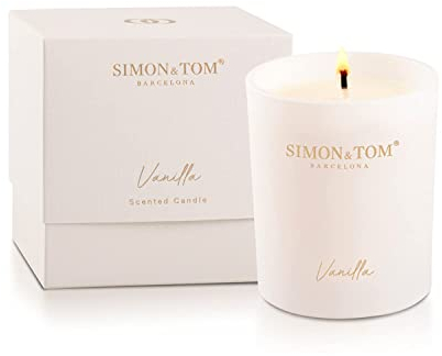 Simon&Tom Luxus Duftkerze - Vanille Duft - Bio-Sojawachs - GeschenkKerze - HochzeitsKerze - Glaskerze - Langanhaltender Duft - 100 Stunden Brenndauer - Vegan