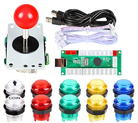 Fosiya Encoder USB per PC Arcade Joystick con Palla Rossa e 10 Pulsanti LED 5V per Giochi PC Mame Raspberry Pi