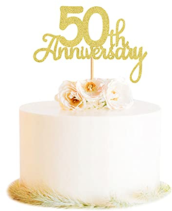 Blumomon Gold Glitter 50th Wedding Anniversary Cake Topper - 3 Pack
