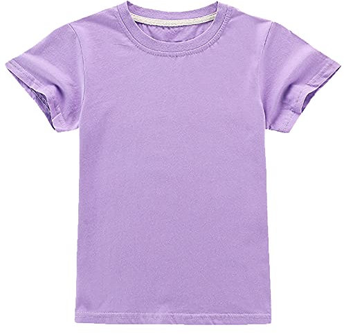 ANUFER Ragazzi Ragazze Classico Tinta Unita Cotone T-Shirts Bambini Manica Corta Girocollo Maglietta Tops età 9-10 Anni SN070656 Viola 140cm