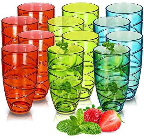 volila Vasos Plastico Duro - Caja de 12 Vasos Plastico de Colores (550 ml cada uno) - Vasos de Plastico Reutilizables, Vasos de Plastico Ideales para Fiestas y Uso Diario