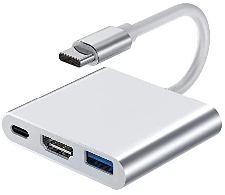 QIANRENON Adaptateur multiport USB C vers HDMI Type C 3.1 Convertisseur multiport Thunderbolt 3 vers 4K Sortie HDMI Port USB3.0 et Port de Chargement USB C Adaptateur multiport numérique USB C Argent