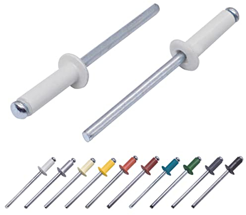 (400 Stück) Lackierte Blindnieten 4,0 x 14 mm, Kuppelkopf, DIN 7337, Aluminiumniete und Stahldorn, Popnieten (400, Grauweiß RAL 9002)