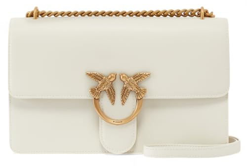 Pinko Love One Classic DC Vitello SE, Borsa Donna, Z14Q_Bianco Seta-Antique Gold, U