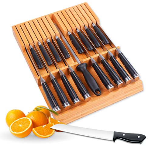 Xabono in Drawer Knife Block Bamboo Knife Storage Fit 16 Slot Knife Block Without Knives Washable Universal 42x31x4cm