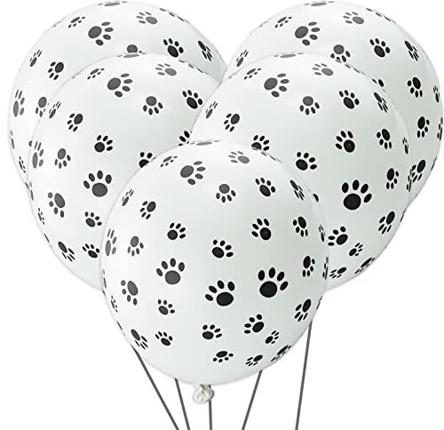 24 Luftballons mit Pfotenmotiv – schwarz-weißes Tiermotiv-Hunde-Partyzubehör für Kinder, Welpen, Geburtstag