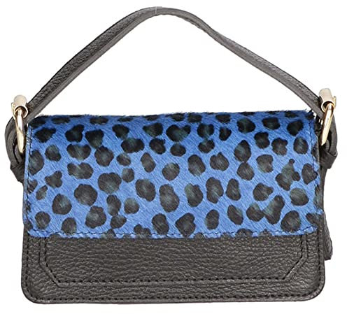 Gave Lux Damen-Clutch mit abnehmbarem Schultergurt. Italienisches Kunsthandwerksprodukt aus echtem Dollaro + Cavallino-Leder. Hergestellt in Italien GLX220485823FBG-LEO_P_BLU 18x11x6,50 cm