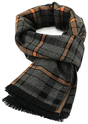 Schal Schwarz Herren Winter, Herrenschal Winter, Winterschal Weihnachtsschal Herren, Schal Männer, Men Scarf, Orange Streifen, Einheitsgröße