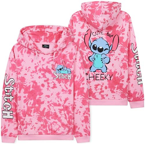 Disney Stitch Pullover Mädchen, Warm, Weich & Trendy, Hoodie Kapuzenpullover für Kinder, Geschenke für Mädchen (Rosa Tie Dye, 13-14 Jahre)