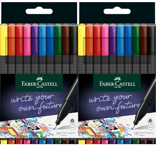 Faber-Castell 151610 - GRIP Finepen, Fineliner, mit metallgefasster Faserspitze 0.4 mm, 10er Etui (Packung mit 2)