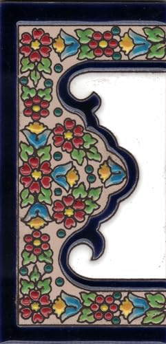 Hausnummern für den Außenbereich, Türschild, emaillierte Keramik, handbemalt mit Trockenschnurtechnik, Namen und Adressen, große Blume, 7,5 cm x 15 cm (breite Bahn)